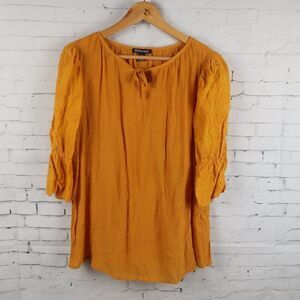 BYDESIGN ORANGE 1/2 SLEEVE ROUND NECK WITH TIE DETAIL TOP SIZE SMALL
